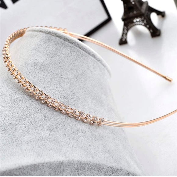 🎉🎊HP🎊🎉🆕  1 Pc Rose Gold Double Rows Crystal Rhinestones Fashion Headband - Picture 2 of 9